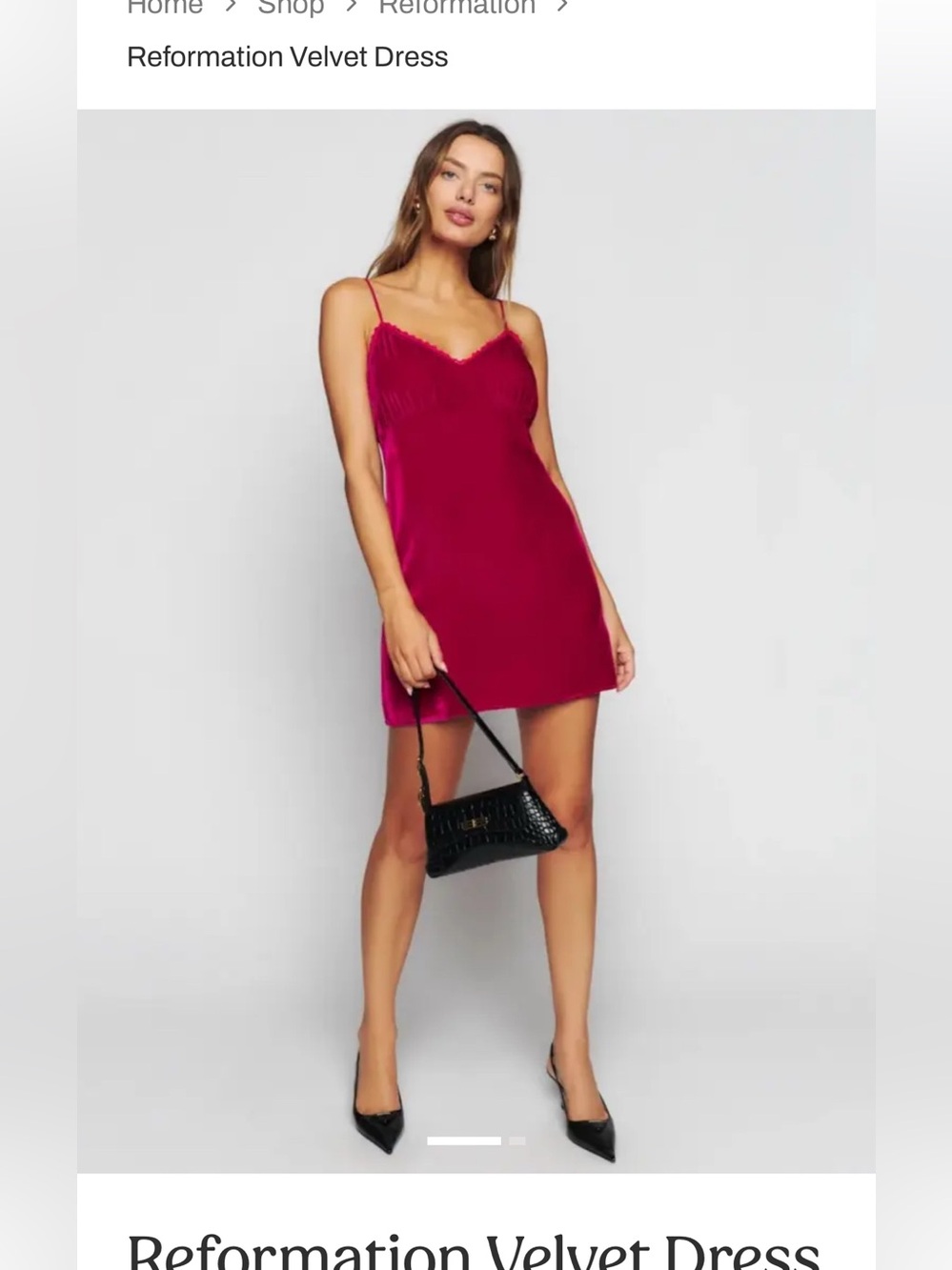 Reformation Velvet Slip Dress in Rubarb